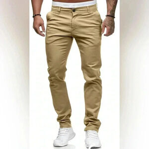 HUNGSON Dress Pants Slim Straight Fit Flat-Front Golf Pants Casual Travel Slacks